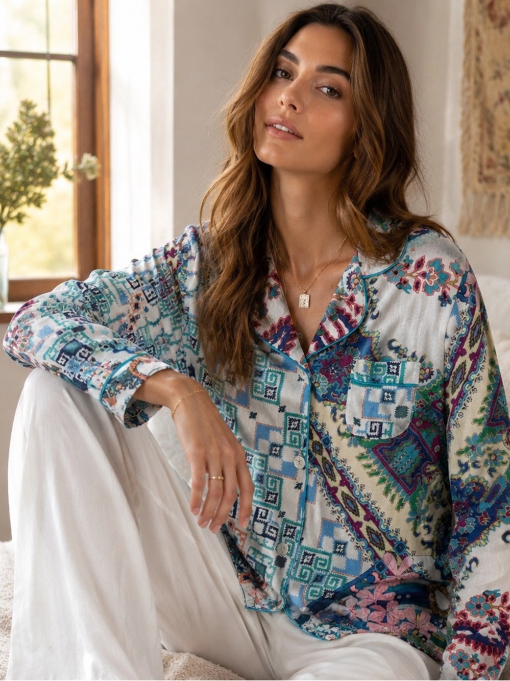 Johnny Was Floral Modal Cotton Pajama Sleep Top Size XS
